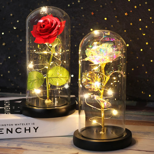 Colour Beauty And The Beast Red Rose In A Glass Dome On A Wooden Base Christmas